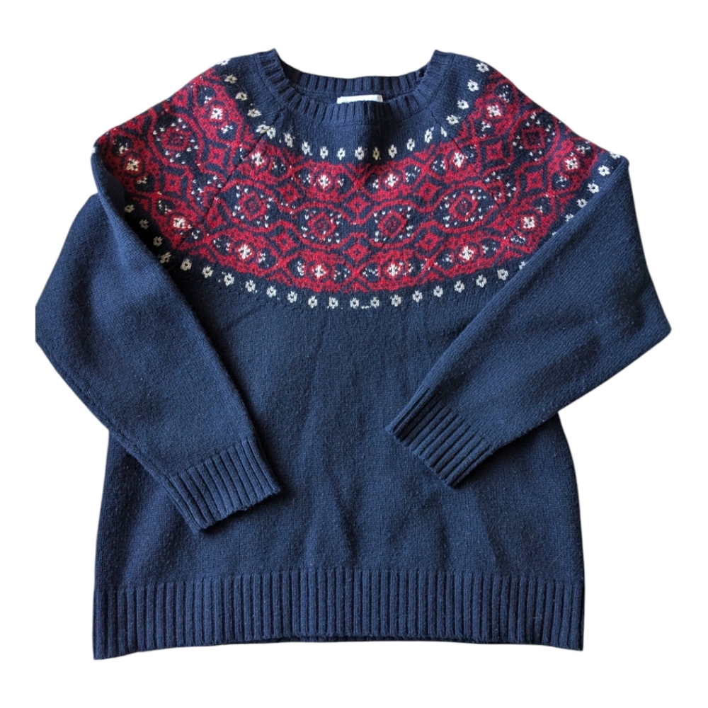 Classic Fair Isle Nordic Sweater in Navy Blue